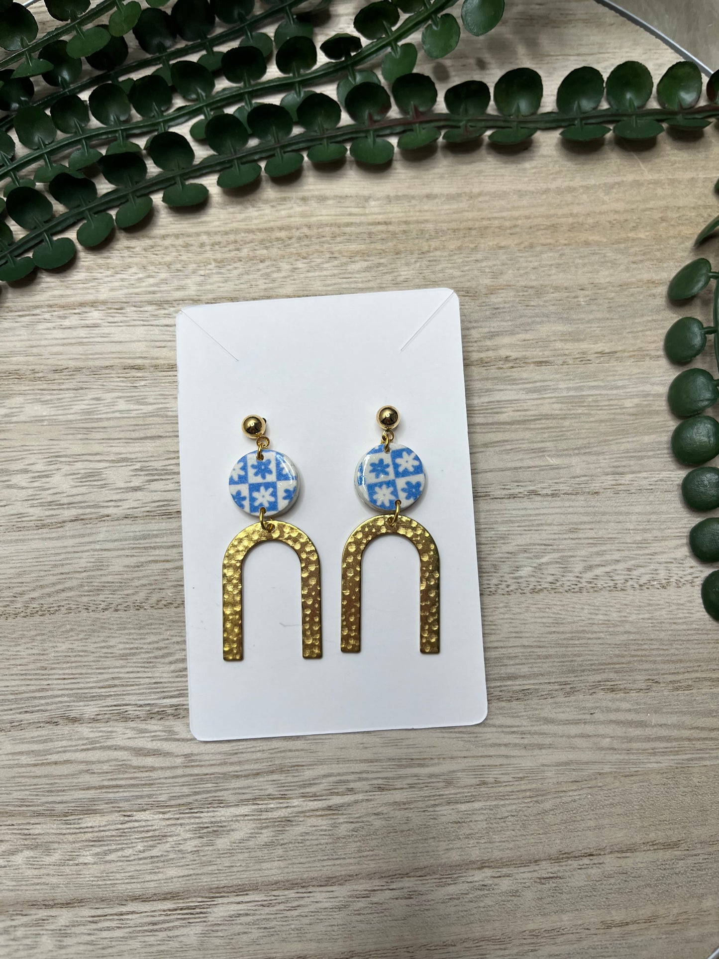 Earrings—Blue Check #1