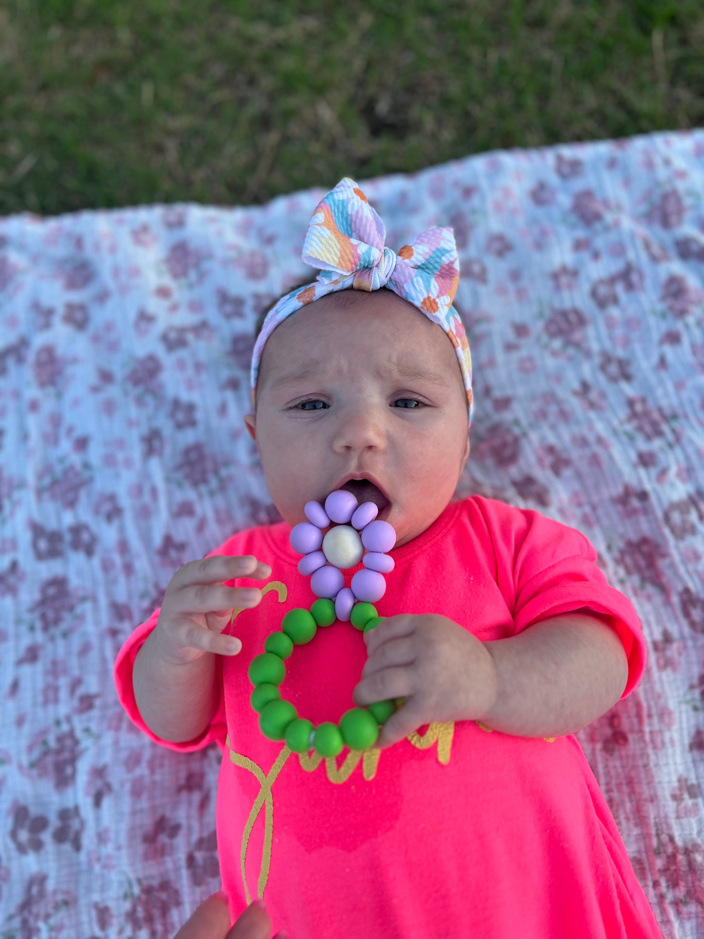 Flower Teether—Raspberry + Fuchsia