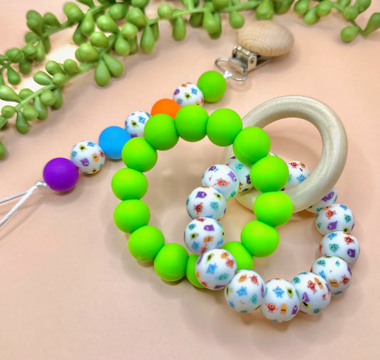 Little Monsters Pacifier Clip + Teether