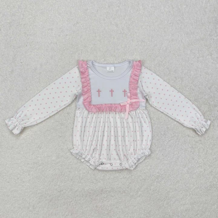 Pink Embroidered Cross Sibling Outfits - Preorder