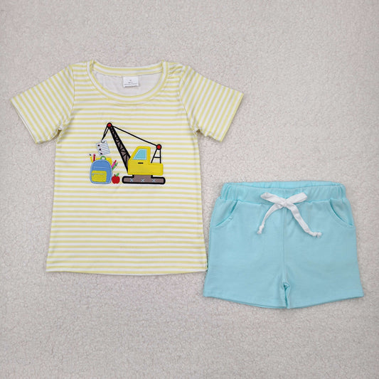 BTS School Excavator Embroidered Boys Shorts Set - Preorder