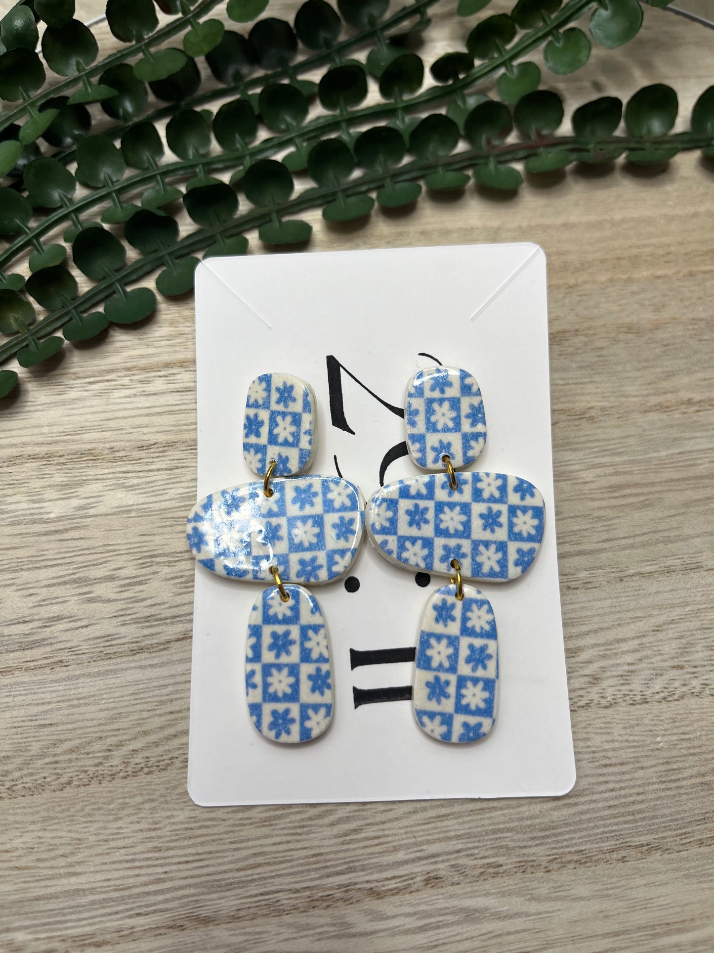 Earrings—Blue Check #3