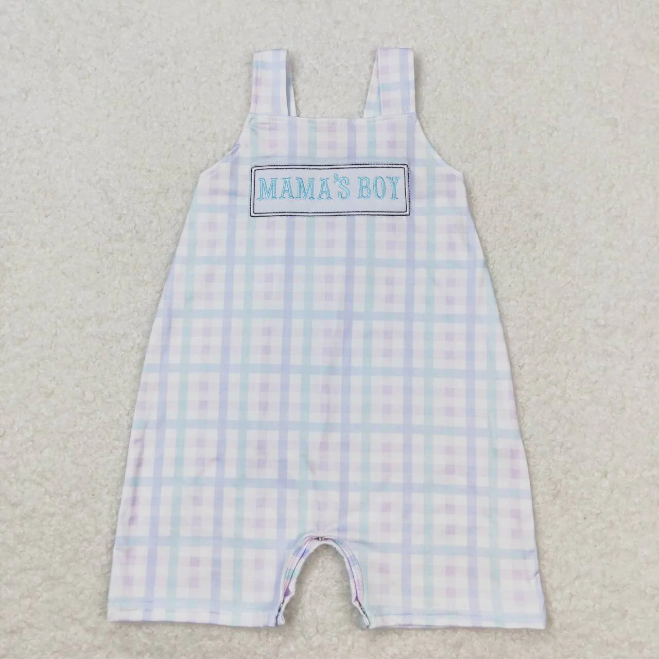 Mama's Boy Embroidered Gingham Boys Romper - Preorder