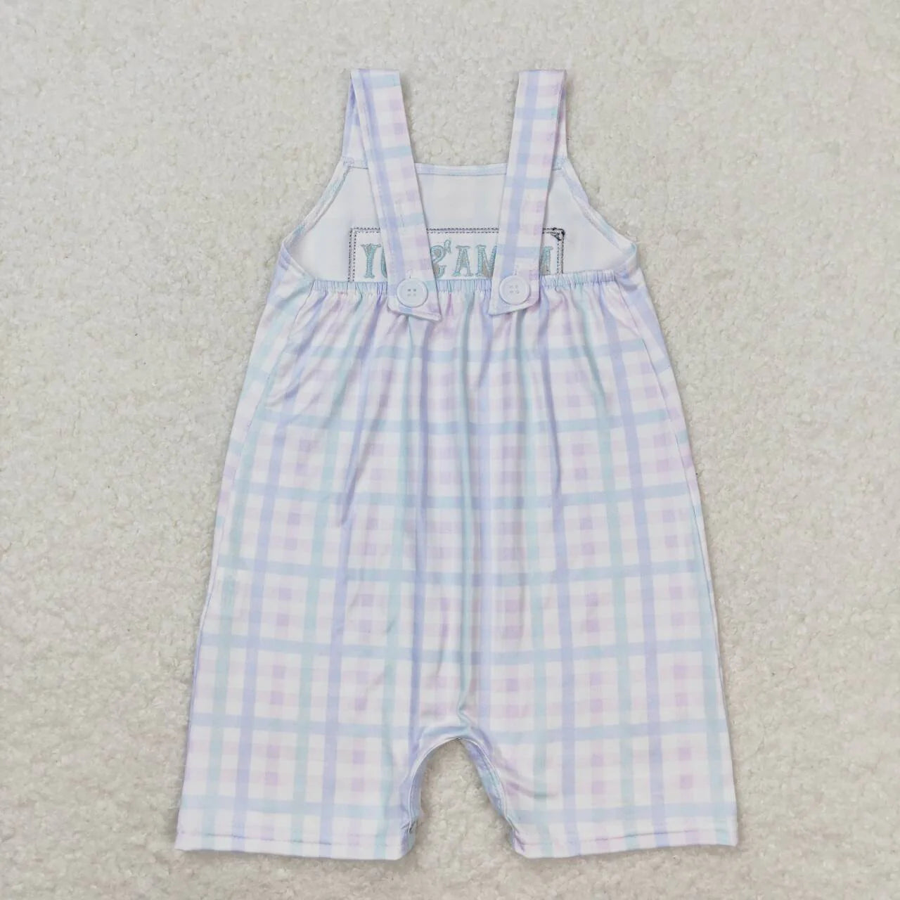Mama's Boy Embroidered Gingham Boys Romper - Preorder