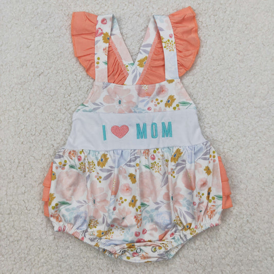 I Love Mom Embroidered Orange Floral Romper - Preorder