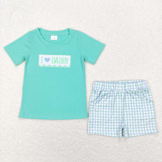 I Love Daddy Mint Embroidered Boys Shorts Set - Preorder
