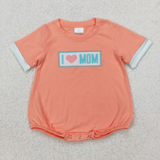 I Love Mom Embroidered Orange Boys Romper - Preorder
