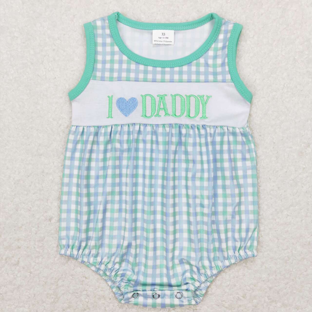 I Love Daddy Mint Embroidered Boys Bubble - Preorder