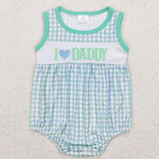 I Love Daddy Mint Embroidered Boys Bubble - Preorder