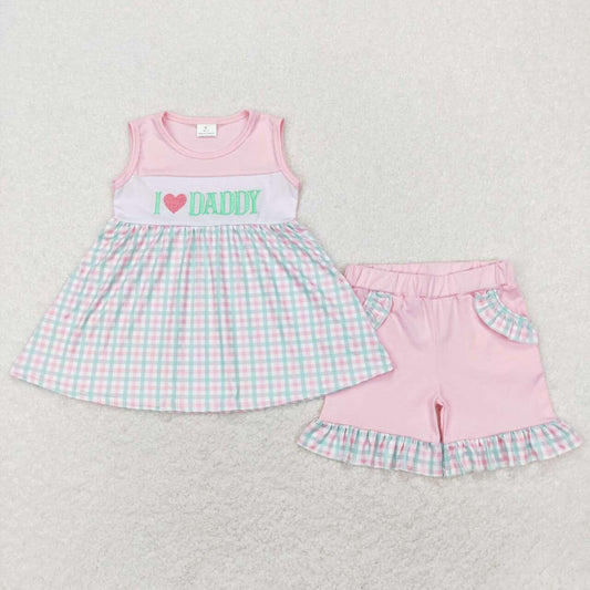 I Love Daddy Embroidered Girls Shorts Set - Preorder