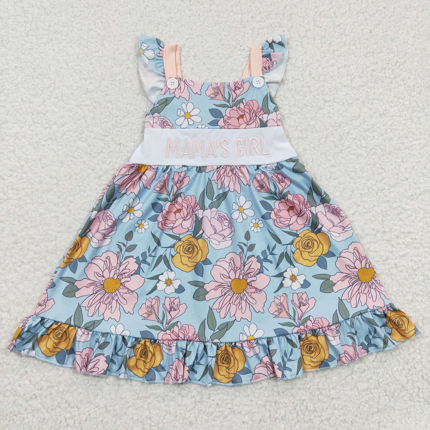 Mama's Girl Embroidered Blue Floral Dress - Preorder