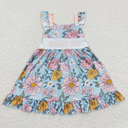 Mama's Girl Embroidered Blue Floral Dress - Preorder
