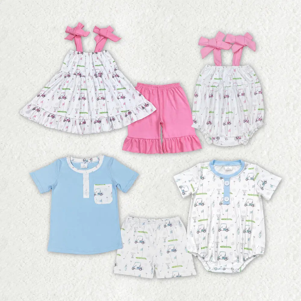 Pink & Blue Golf Sibling Outfits - Preorder