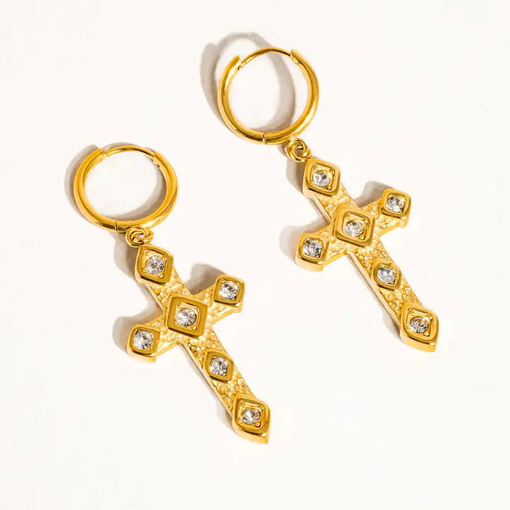 Miriam 18K Non-Tarnish Cz Cross Earring - preorder