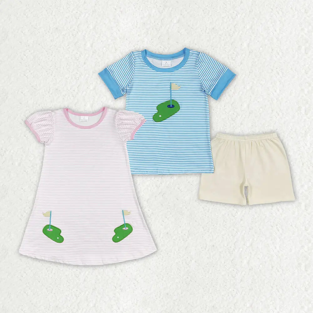 Pink Stripes Embroidered Girls Golf Dress - Preorder