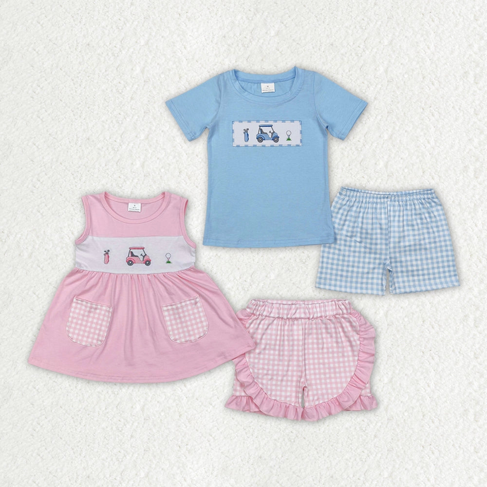 Pink & Blue Golf Sibling Outfits - Preorder