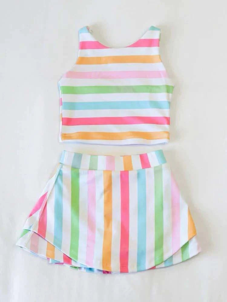 Colorful Stripes Athletic Skort Set - Preorder