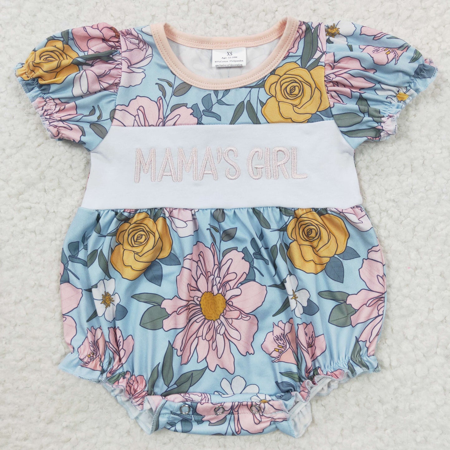 Mama's Girl Embroidered Blue Floral Romper - Preorder