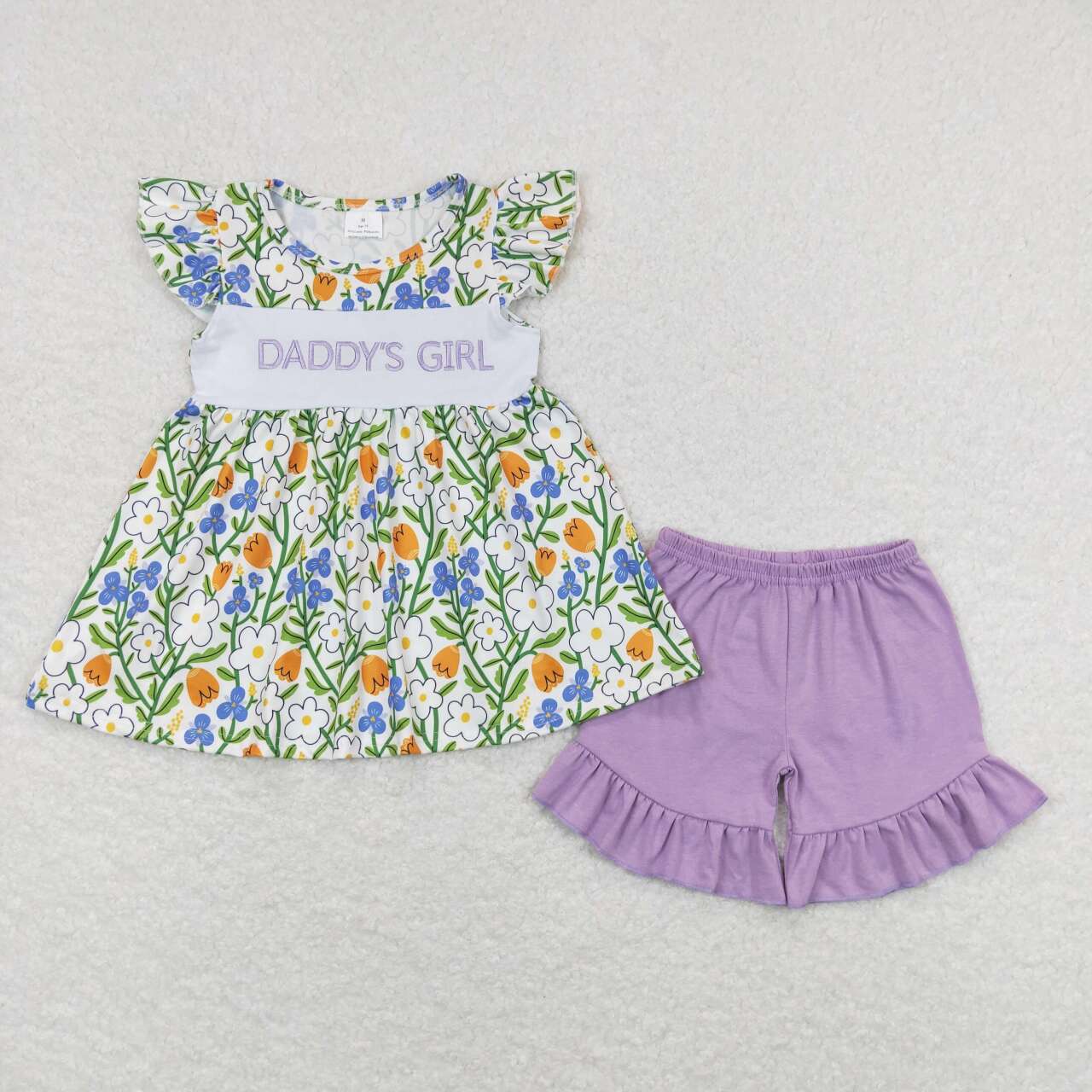 Daddy's Girl Floral Embroidered Girls Shorts Set - Preorder