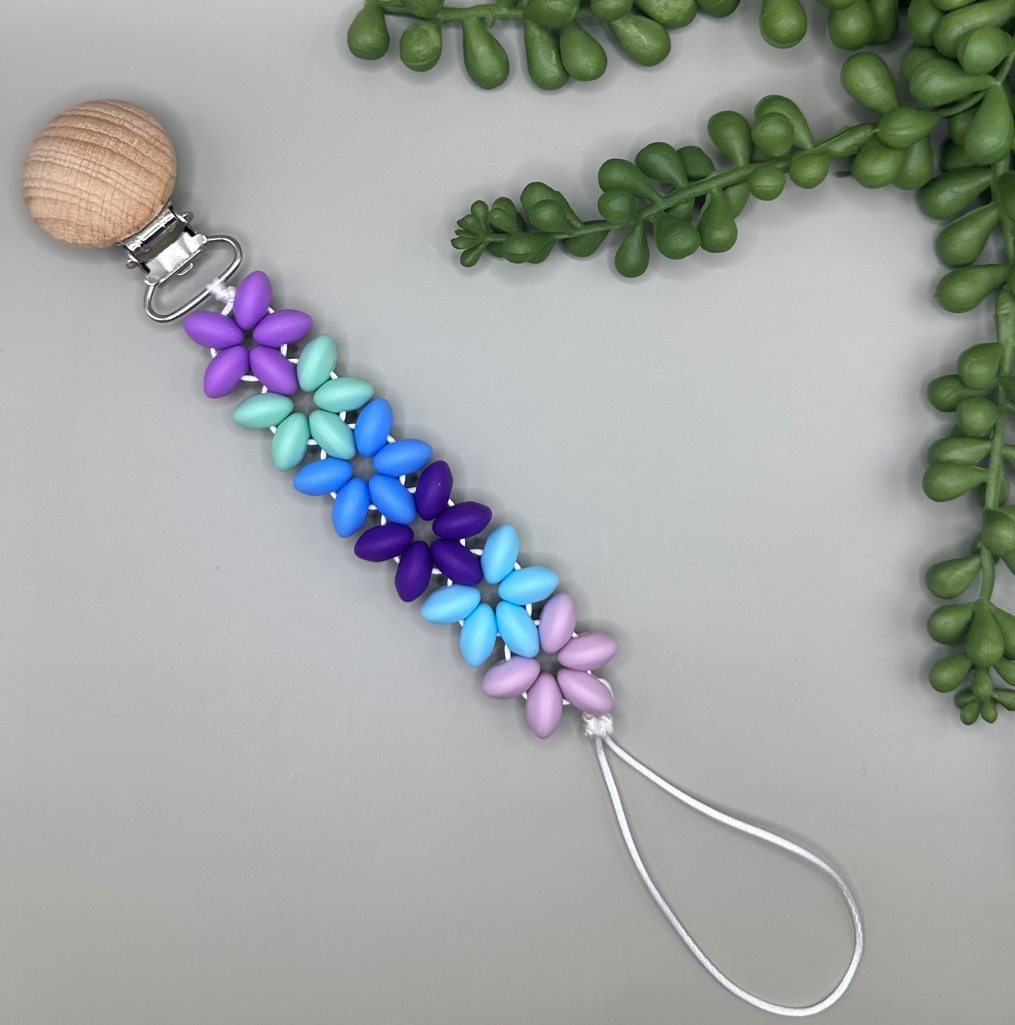 Purple Hue Floral Pacifier Clip