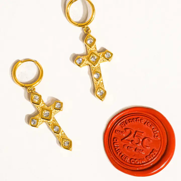 Miriam 18K Non-Tarnish Cz Cross Earring - preorder