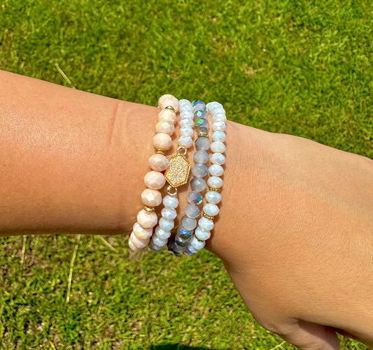 White Druzy Stretchy Bracelet Set