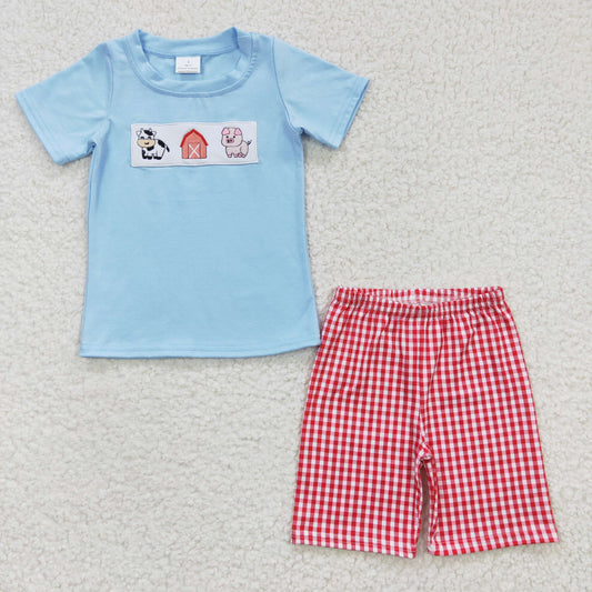 Embroidered Gingham Farm Boys Set - Preorder