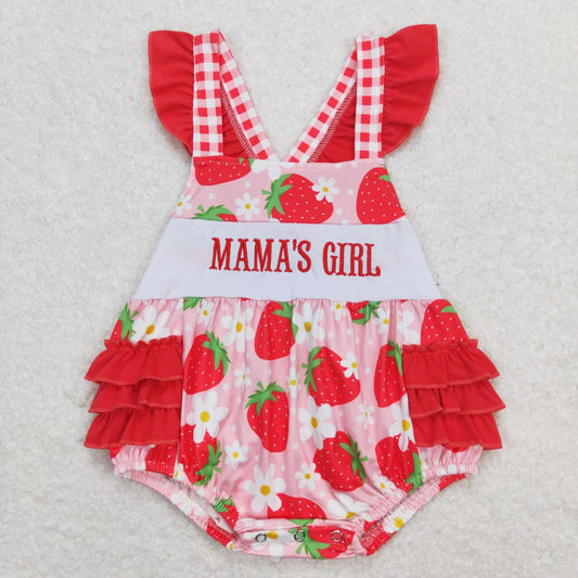 Mama's Girl Embroidered Strawberry Romper - Preorder