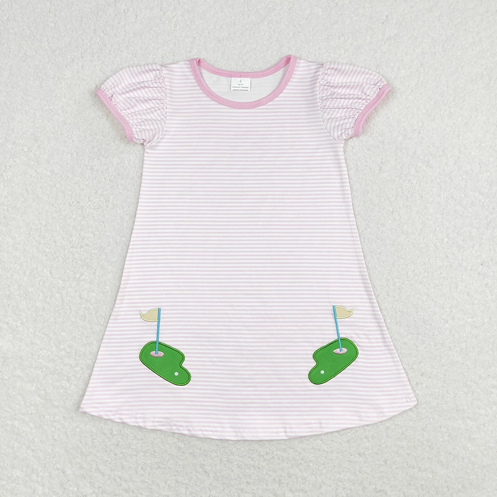 Pink & Blue Stripes Embroidered Golf Sibling Outfits - Preorder