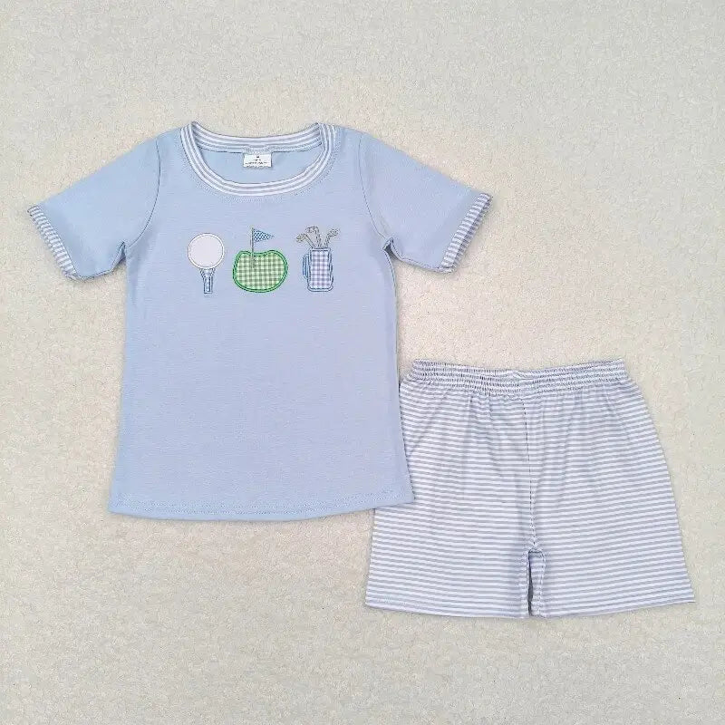 Pink & Blue Stripes Embroidered Golf Sibling Outfits - Preorder