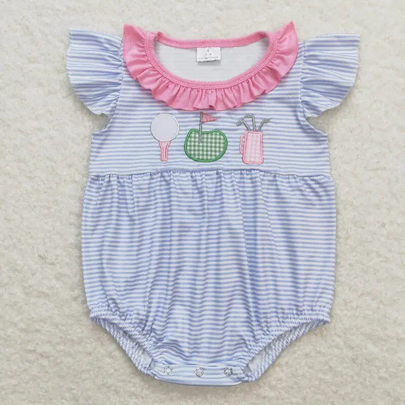Pink & Blue Stripes Embroidered Golf Sibling Outfits - Preorder