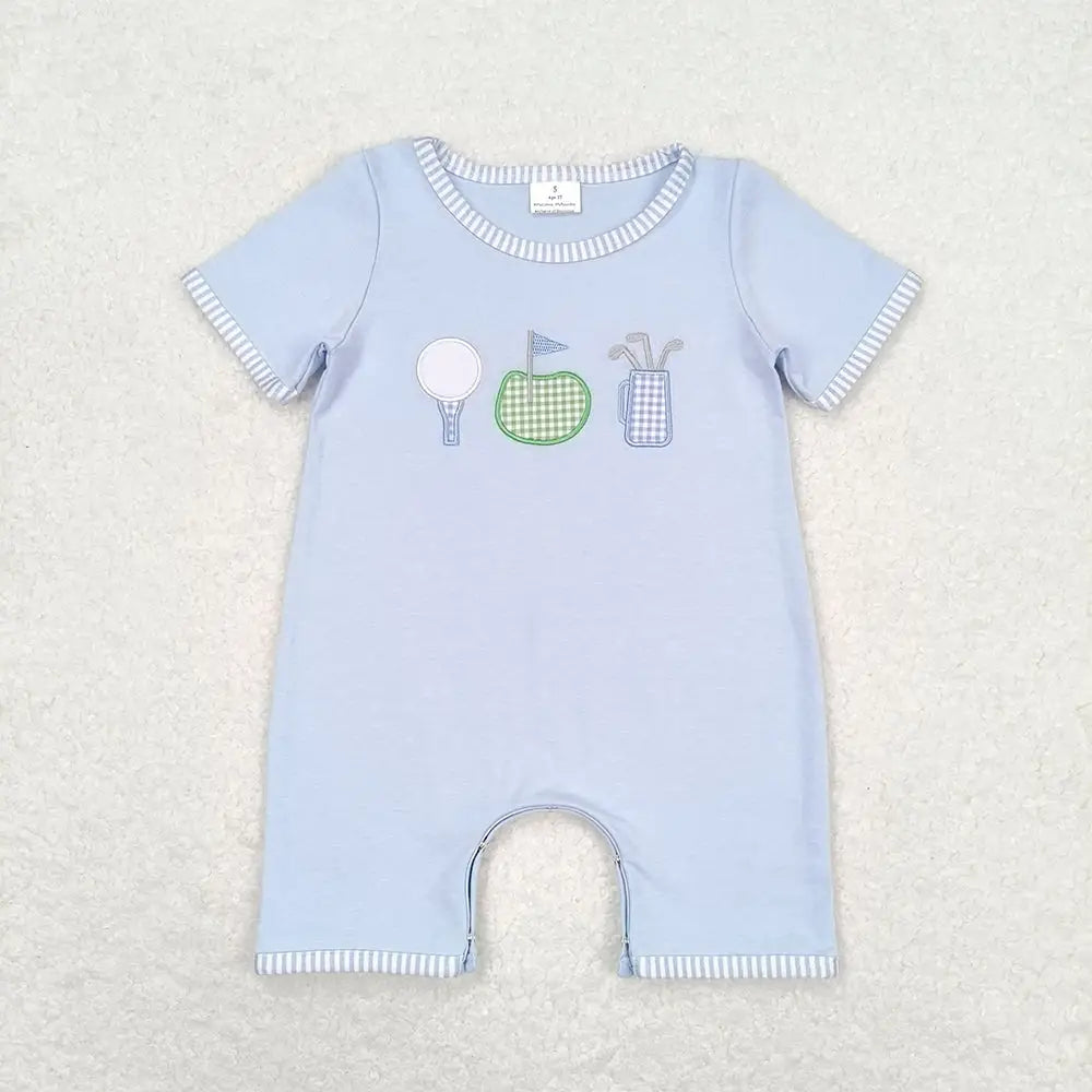 Pink & Blue Stripes Embroidered Golf Sibling Outfits - Preorder
