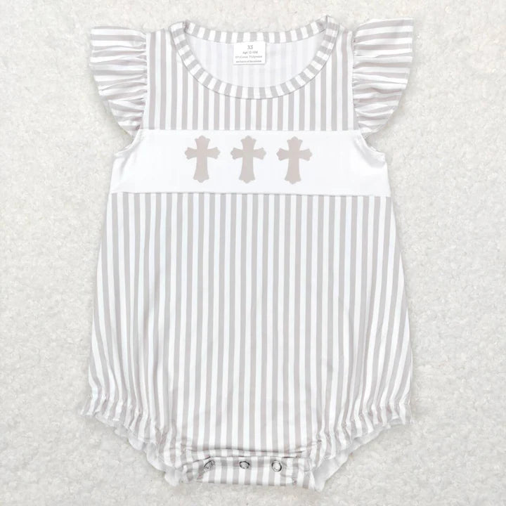 Girls Striped Cross Romper - Preorder