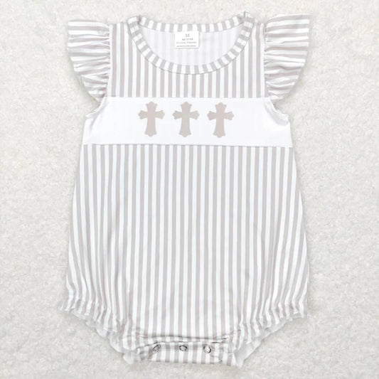 Girls Striped Cross Romper  - Preorder