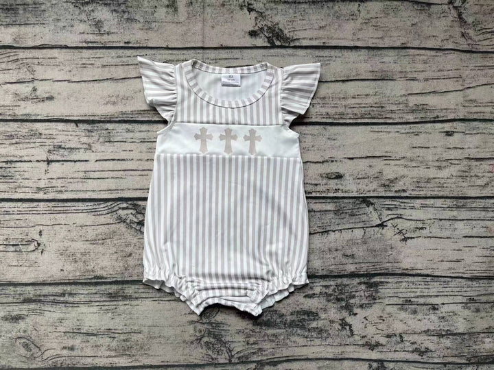 Girls Striped Cross Romper - Preorder