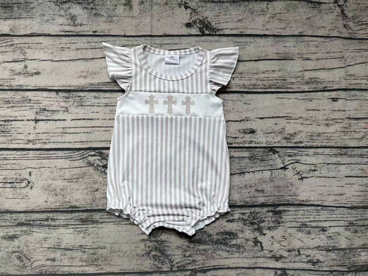 Girls Striped Cross Romper  - Preorder