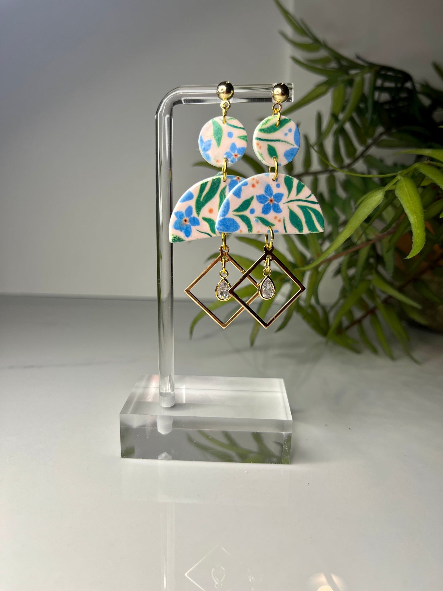 Earrings—Blue Floral #070