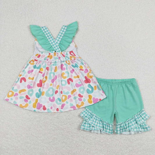 Mama's Girl Embroidered Leopard Mint Shorts Set - Preorder