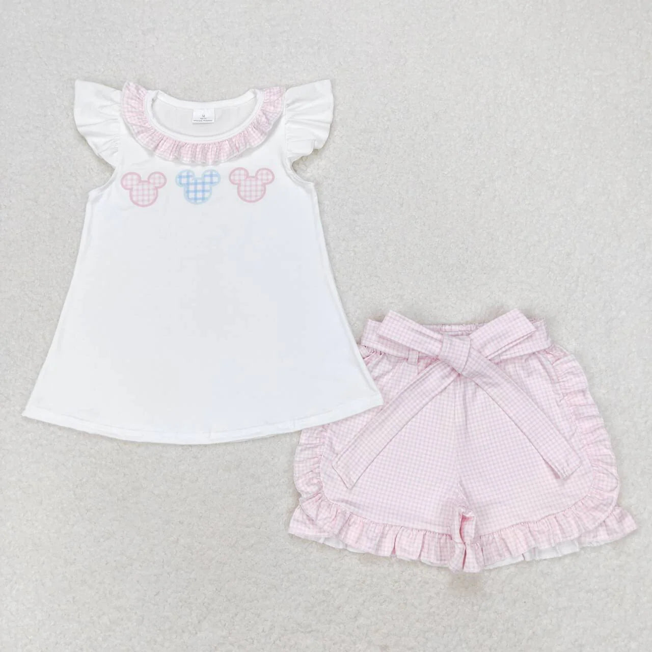 Pink Gingham Mouse Girls Short Set - Preorder