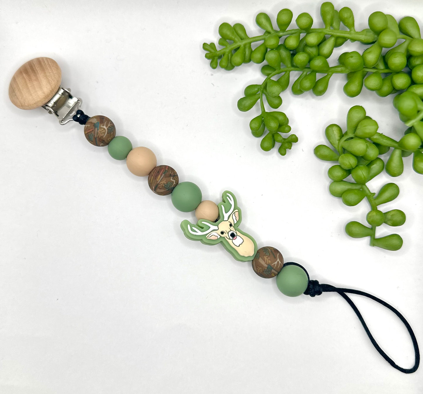 Buck Pacifier Clip - Moss