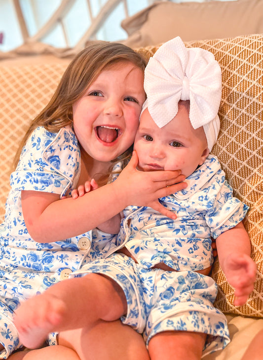 PREORDER—Blue & White Floral PJs (Mommy Matching)