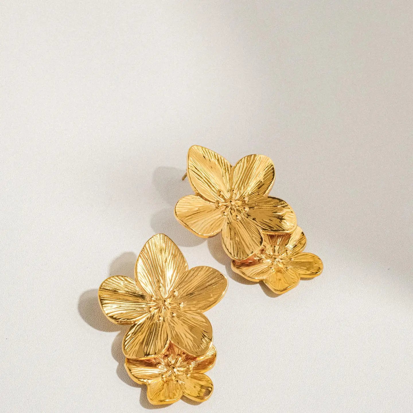 Ivy 18K Gold Statement Stacked Flower Earring