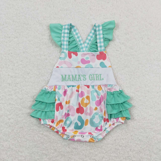 Mama's Girl Embroidered Leopard Mint Romper - Preorder