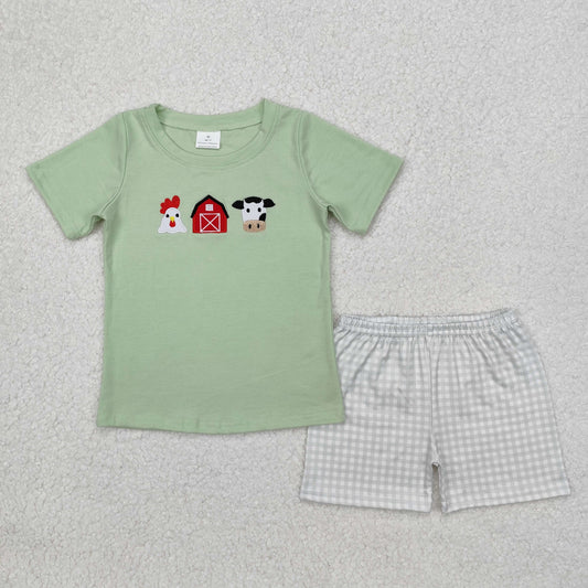 Farm Boys Set (Gray Gingham Embroidered) - Preorder