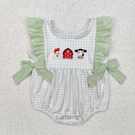 Girls Farm Bubble (Gray Gingham Embroidered) - Preorder
