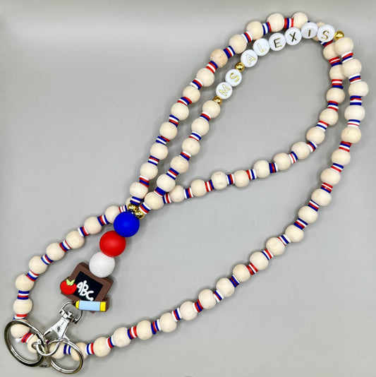 School Colors Teacher Lanyard—custom name