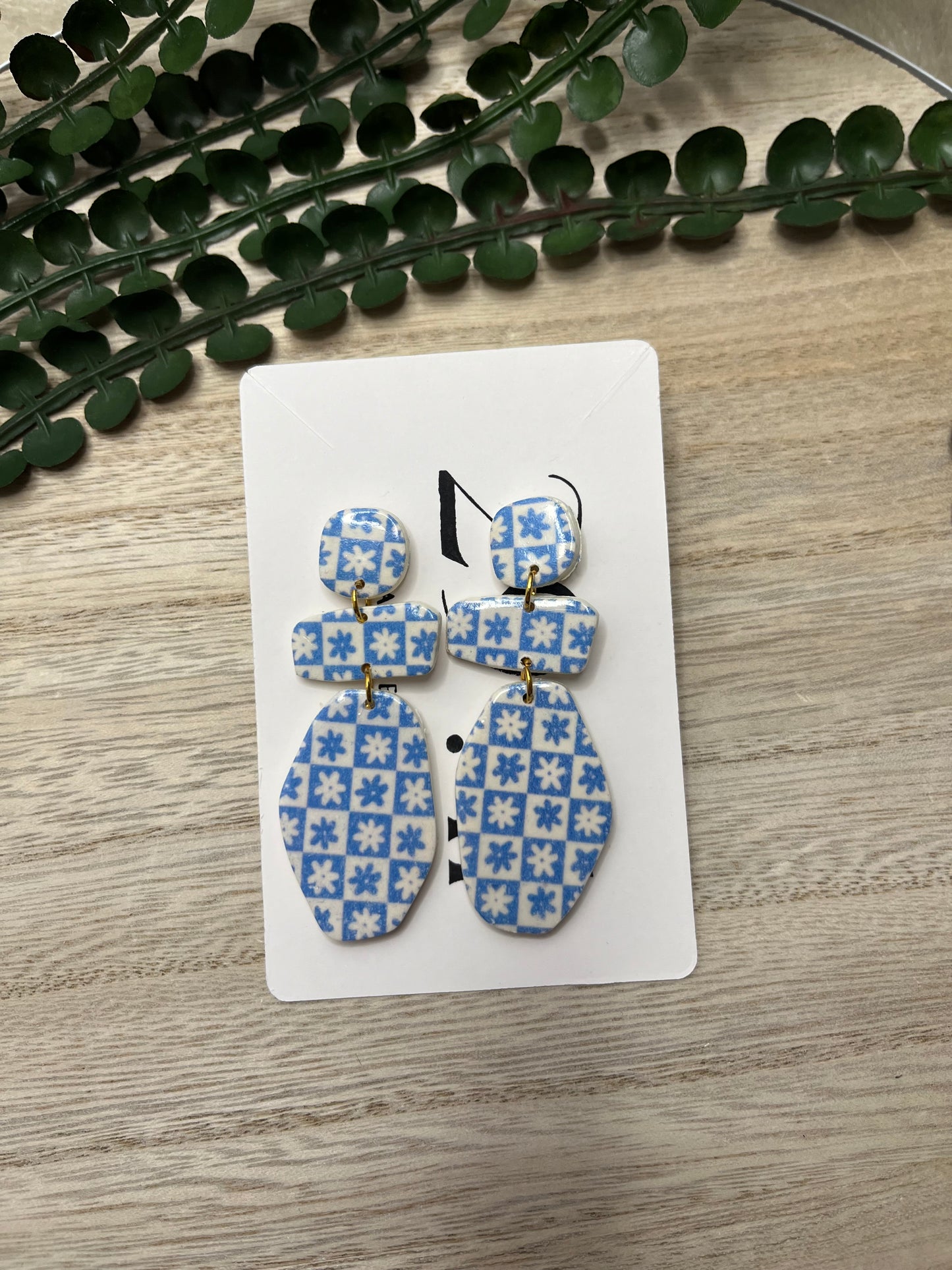 Earrings—Blue Check #2