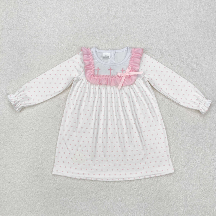 Pink Embroidered Cross Sibling Outfits - Preorder