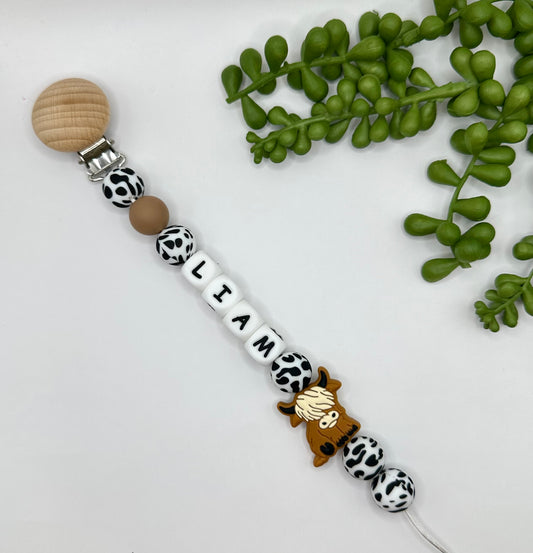 Moo X Brown Cow Pacifier Clip