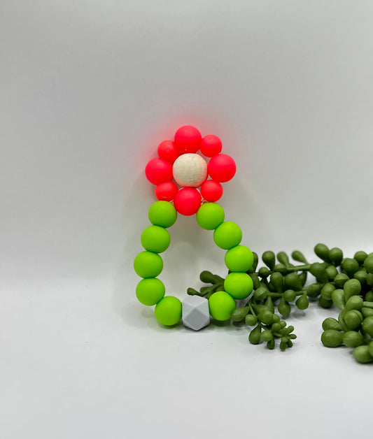 Flower Teether — Shocking Pink & Green